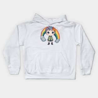 watercolor sad rainbow boy illustration sticker Kids Hoodie